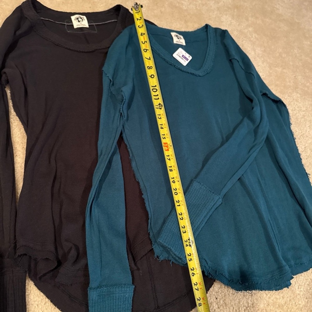 Free People Long Sleeve Tees - Black and Teal